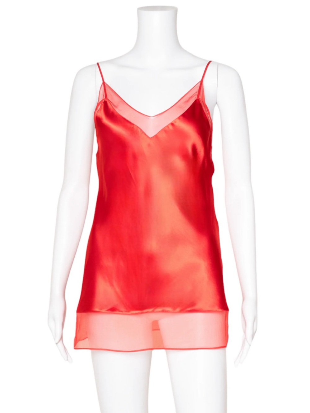 Silky Red Satin Camisole with Sheer Trim